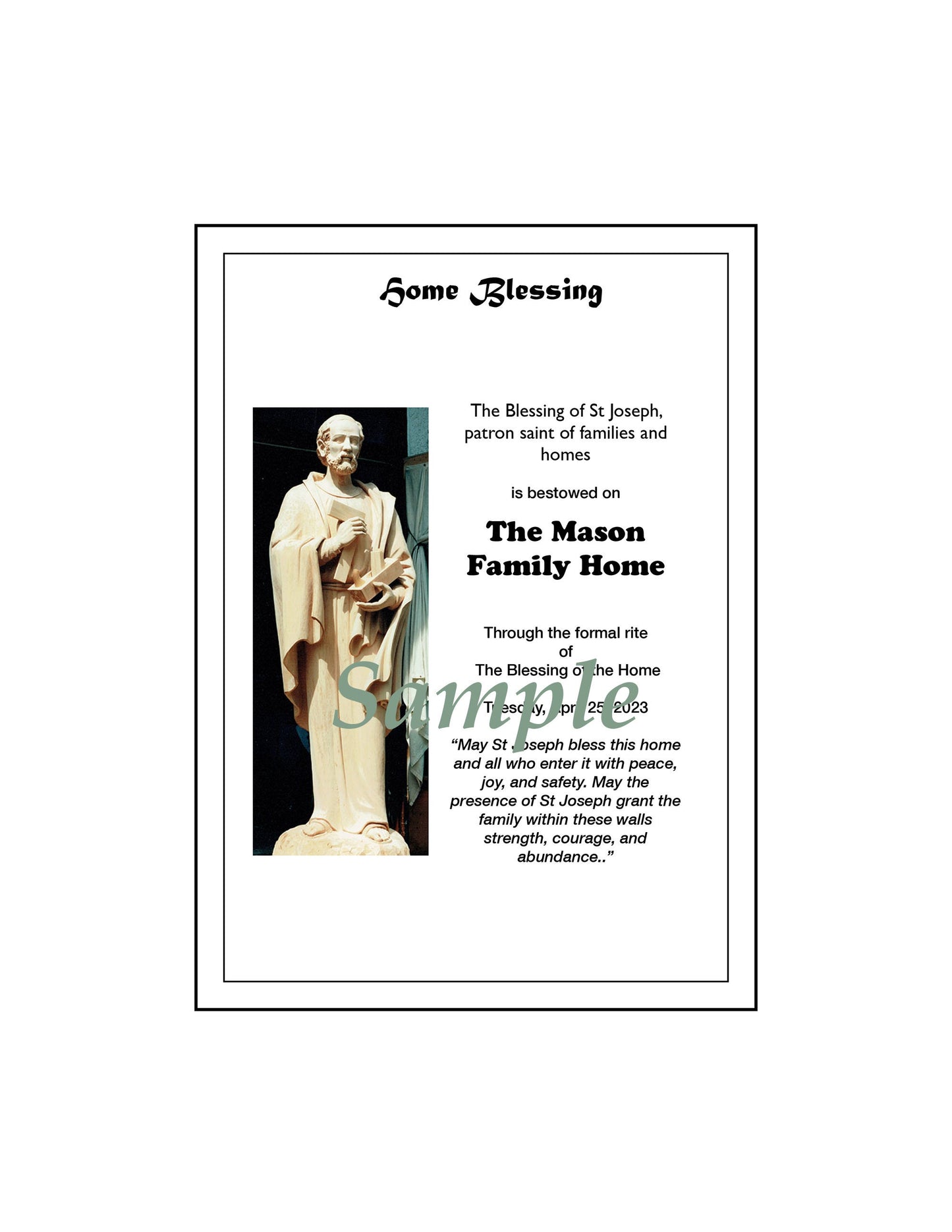 St. Joseph Home Blessing - Bring the blessing of the patron saint of Home to yours or a loved one